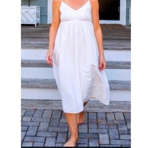 Navybleu White Linen Empire Waist Midi Dress Womens Small Adjustable Straps